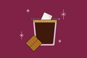 Illustration of the Spiked S'mores coffee drink. There is a marshmallow on top and a graham cracker on the side.